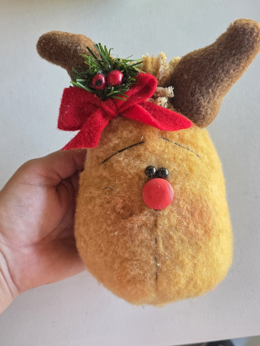 Holiday Felt Reindeer Plush with Red Bow